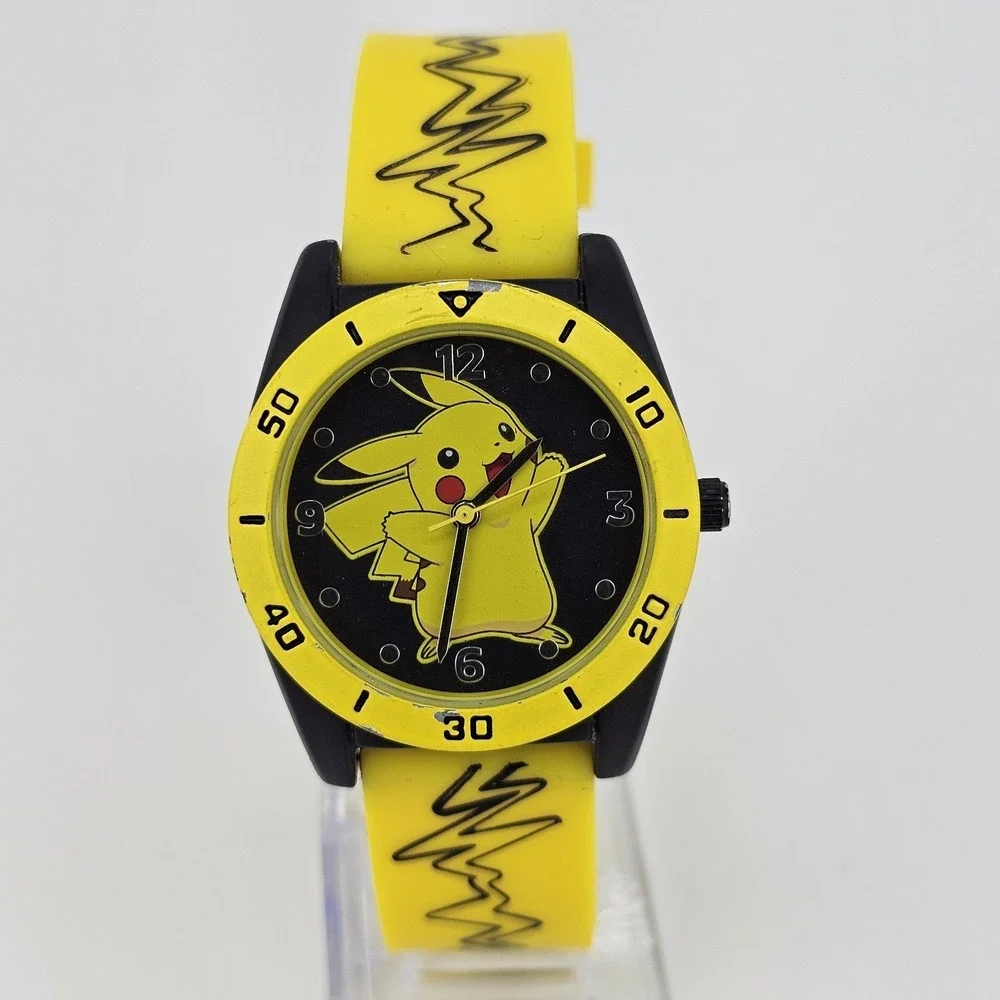 Pokemon Analog Watch 36MM Pikachu Dial‎ Black Yellow Plastic Bands New Battery